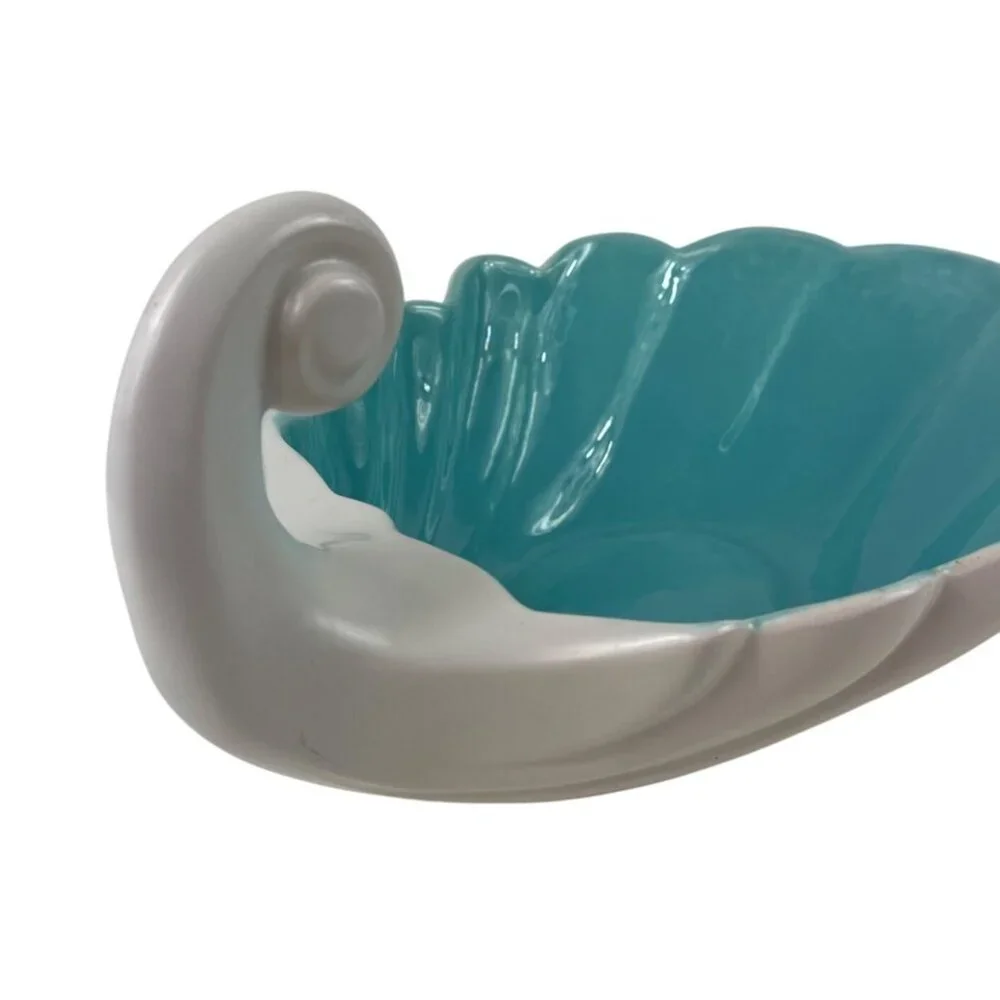 West Coast Pottery 202 California Shell Shaped White Turquoise Ceramic Bowl - Picture 13 of 13
